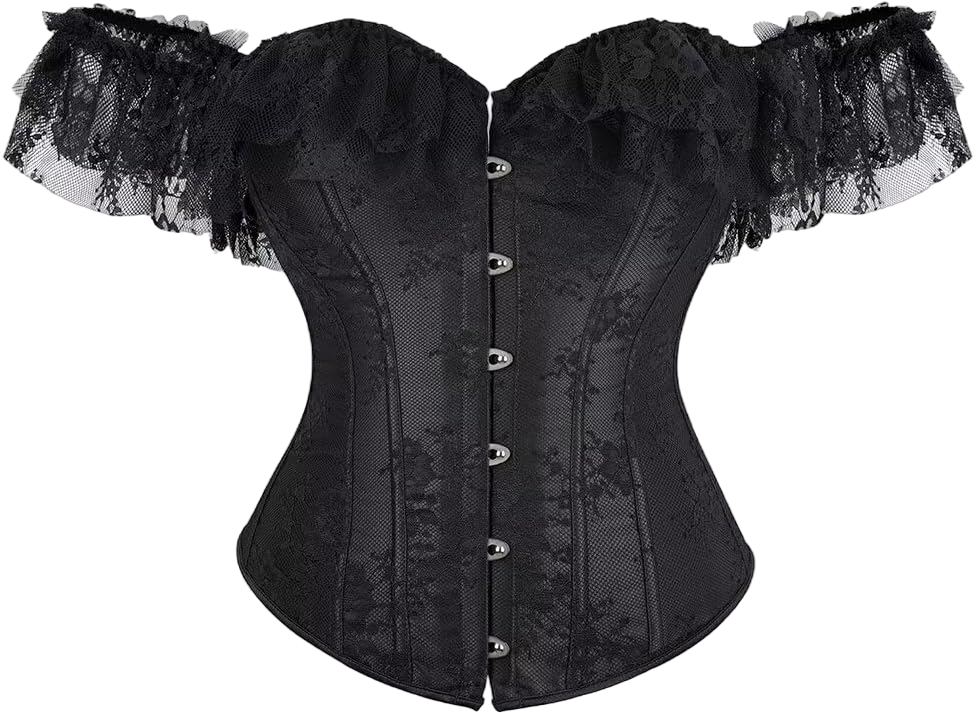 Corset Tops for Women with Sleeves Off The Shoulder Bustier Tank Overlay Lace Floral Bridal Wedding Small Black