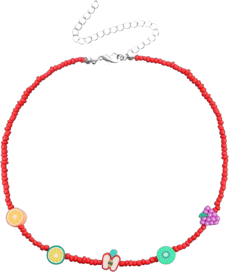 Tgirls Boho Seed Beaded Necklace Shell Starfish Choker Necklaces Cute Summer Pendant Necklace Colorful Beach Necklace Chain for Women (Fruit-red)