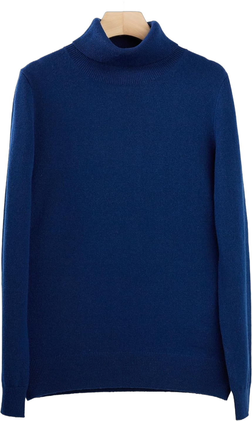 JENNIE LIU Women's 100% Pure Cashmere Long Sleeve Pullover Turtleneck Sweater Small Blue