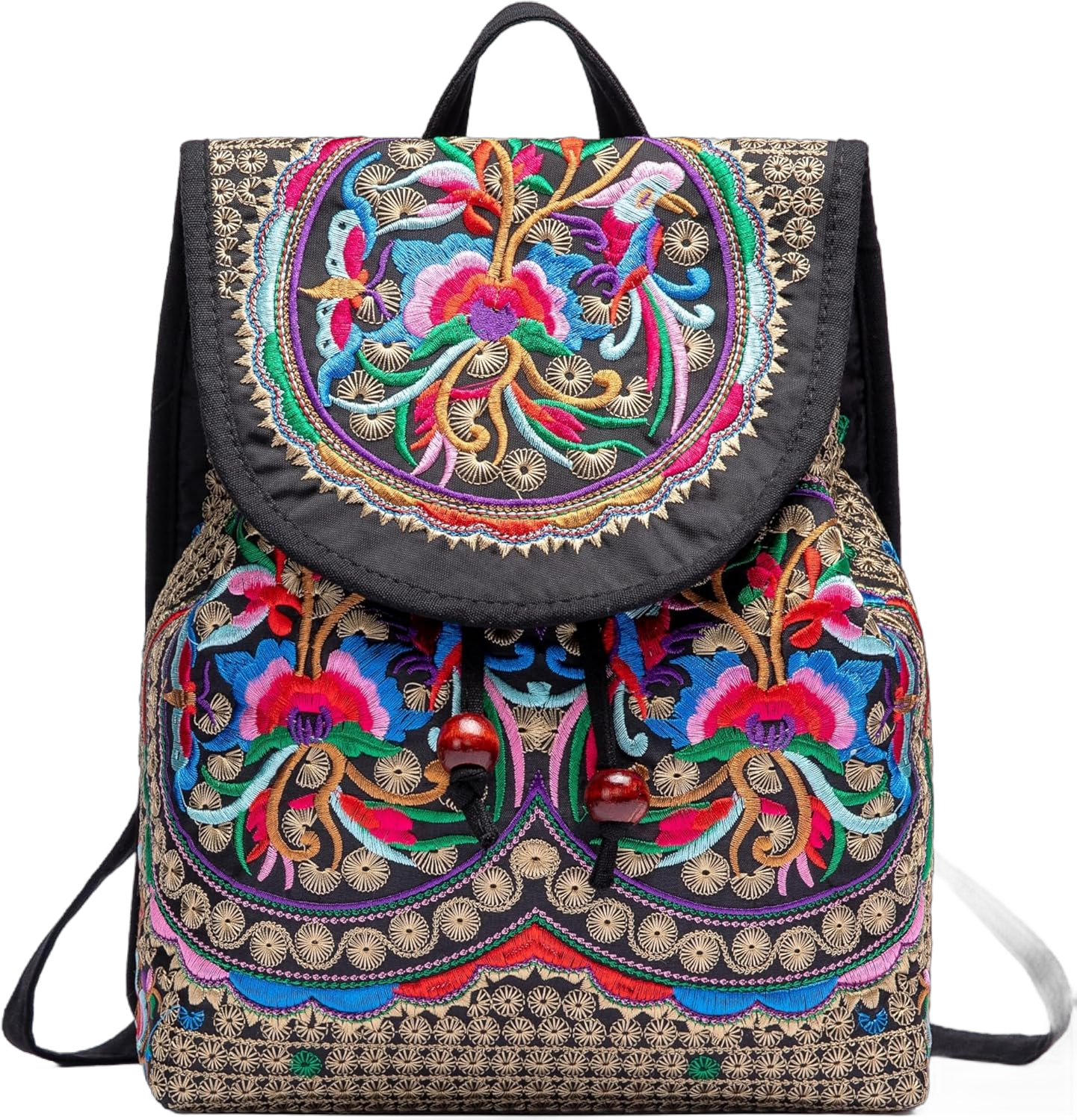 Women Vintage Embroidery Ethnic- Backpack- Flower Shoulder Bag Purse,Fashion Handbag Small Drawstring Casual Travel Daypack