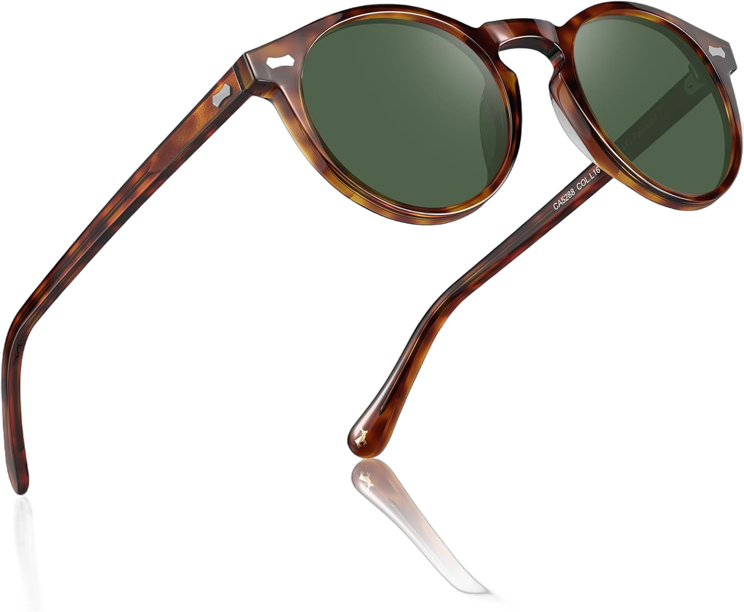 CARFIA Retro Round Polarized Sunglasses for Men Acetate Frame UV400 Driving Sun Glasses 4. Brown Tortoiseshell Frame Green Lens