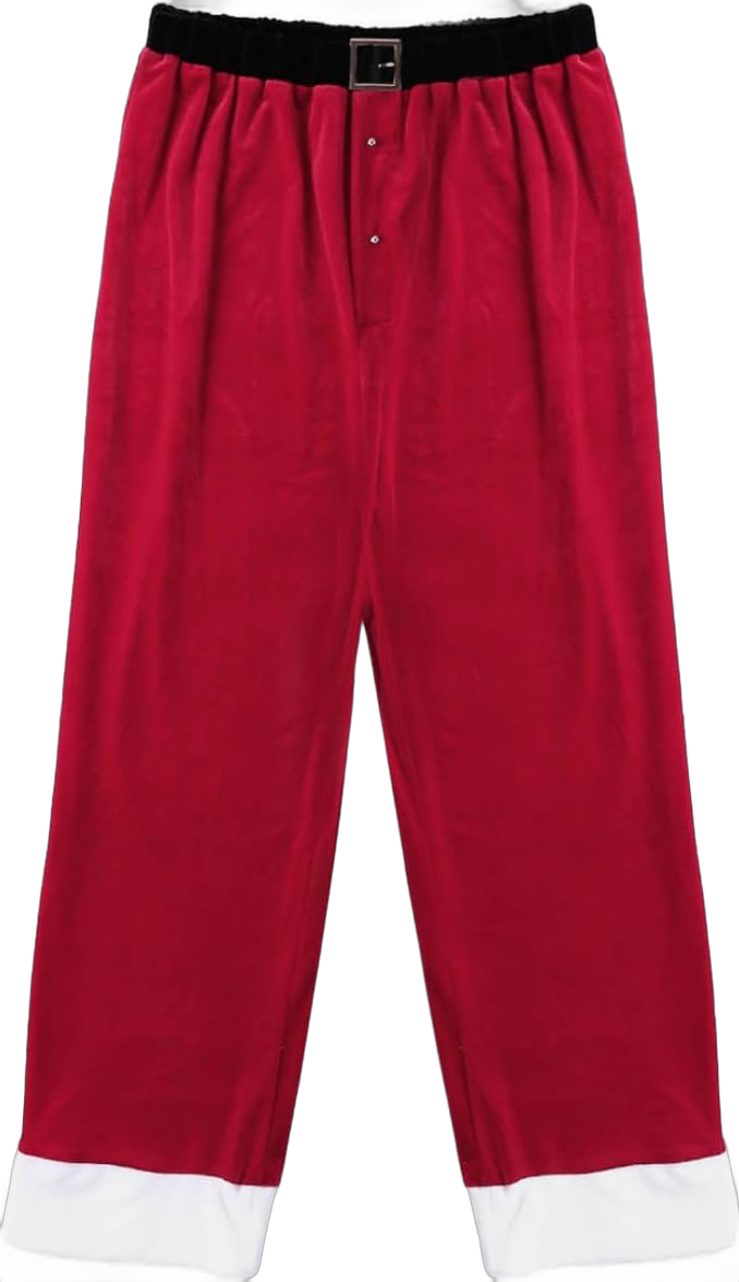 Men's Santa Claus Velvet Long Pants Christmas Trousers Sleepwear Halloween Cosplay Costumes Red 3X-Large