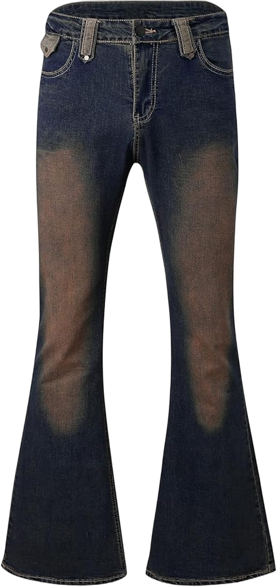 Men Vintage Patchwork Bell Bottom Jeans Classic Retro Disco Flared Leg Denim Pants Wide Leg Jean Pants 60s 70s (Small,Blue E)
