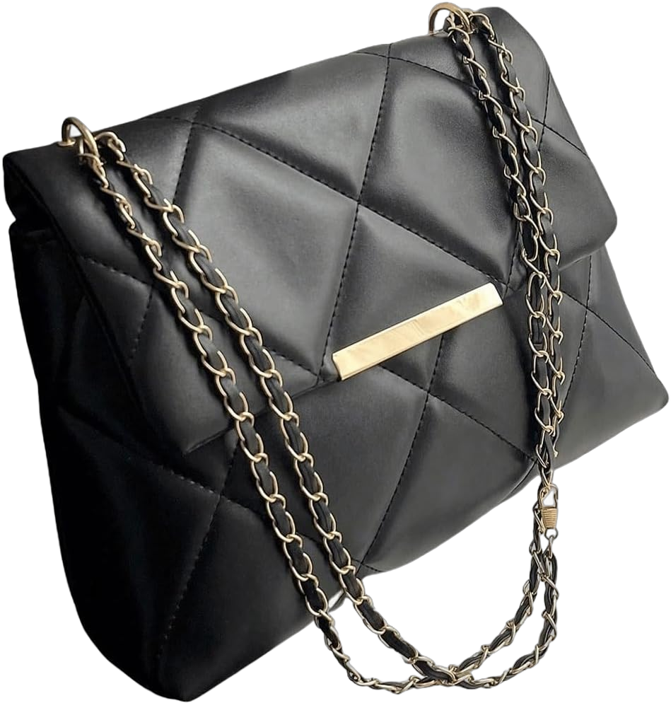 Floerns Women's Quilted Tote Bag Square Bag Leather Clutch Purse Flap Shoulder Bag One Size Black