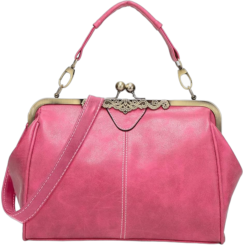 Dayfine Women Handbags Frosted Leather Purse Retro Kiss Lock Satchel Handbag Hobo Bag Shoulder Bag Medium Tote Bags Wallets Pink