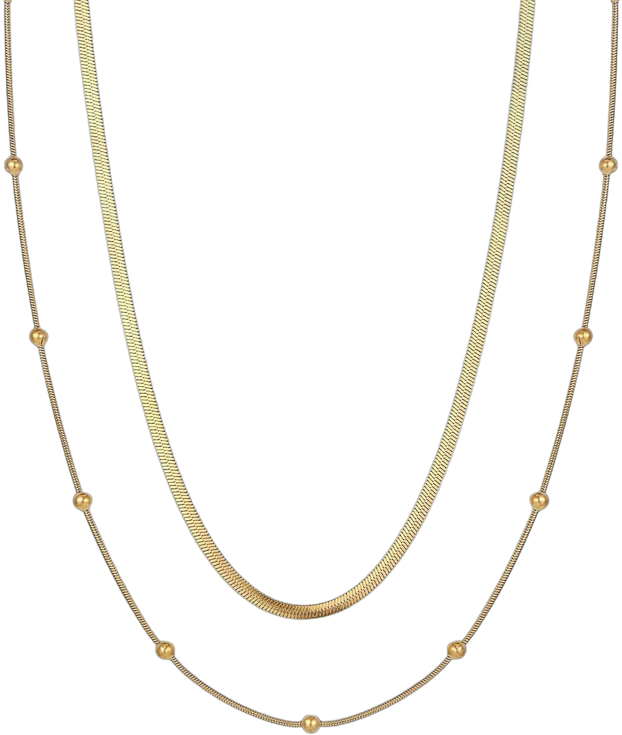 18K Gold Layered Chain Necklace, Dainty Snake Ball Station Layering Adjustable Jewerly Set for Women Sphere-Gold