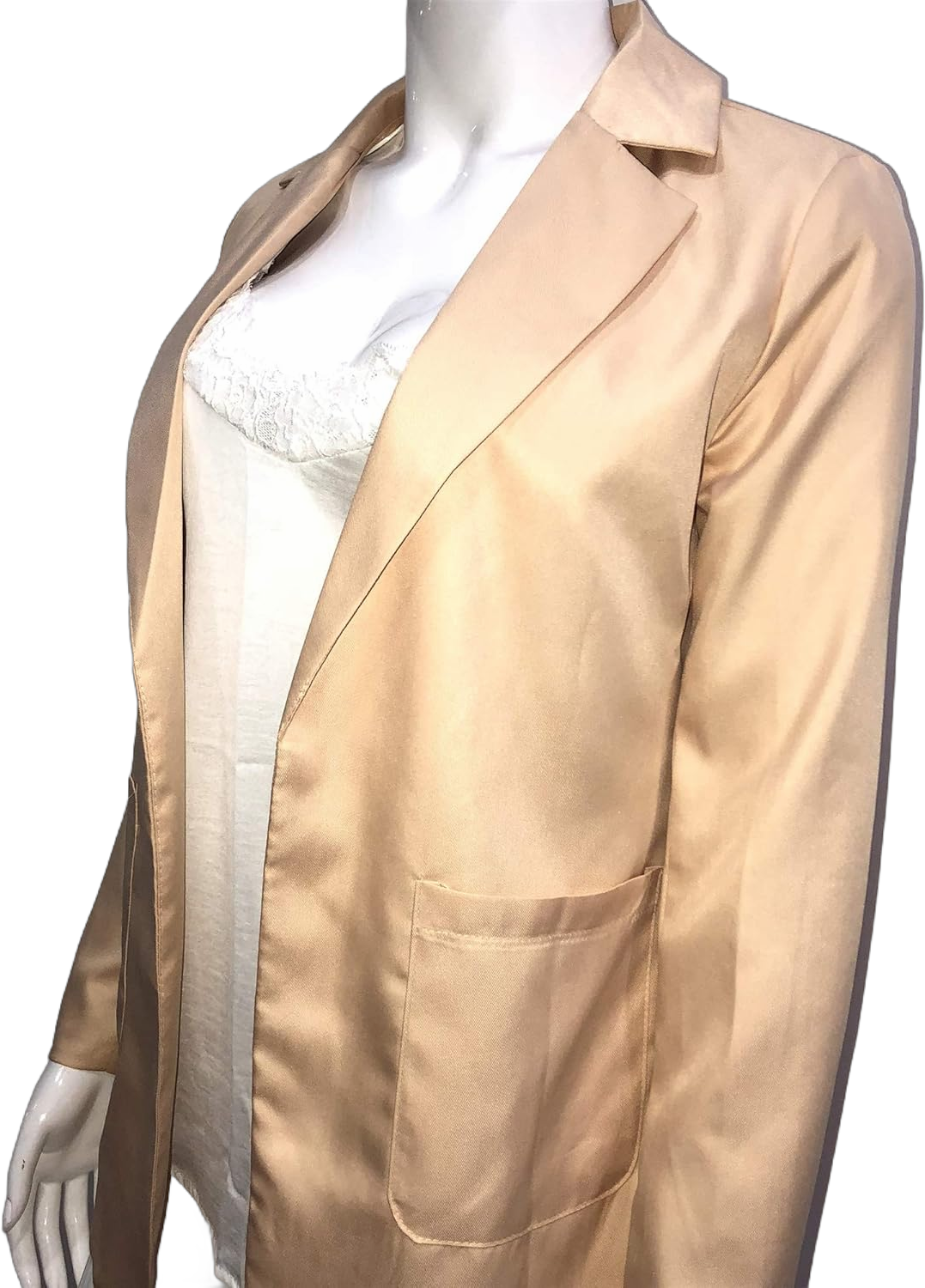 Womens Casual Lightweight LongSleeve Fitted Open Front Blazer Beige XX-Large