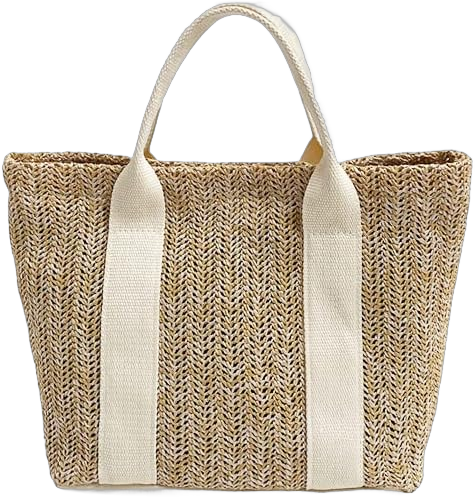 Women Large Straw Bags Summer Beach Tote Bag Handmade Woven Shoulder Bag Handbag for Travel Beige