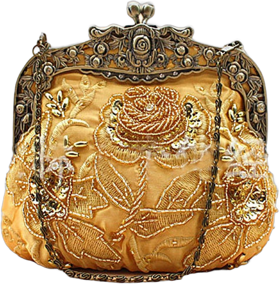 Belsen Women's Vintage Beaded Sequin Flower Evening Handbags Gold
