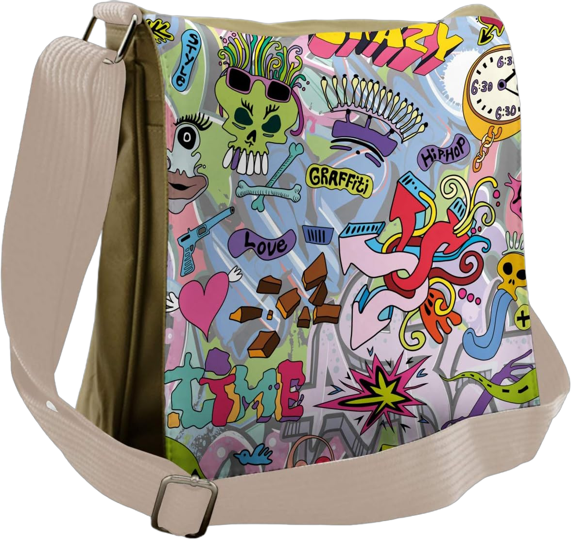 Ambesonne Art Messenger Bag, Hip-Hop Graffiti Love, Unisex Cross-body