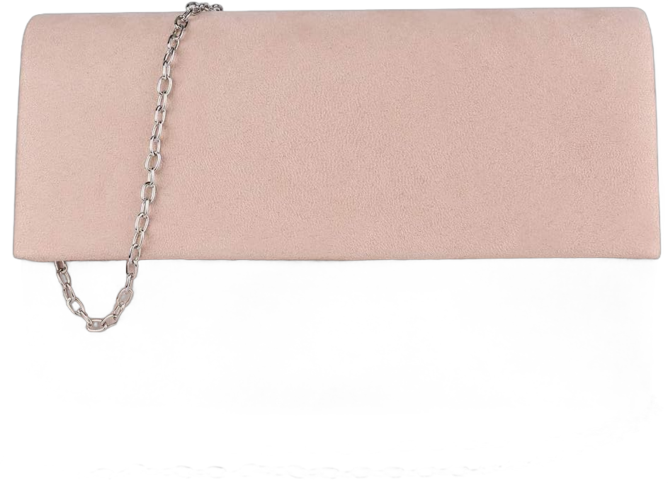 Womens Chic Suede Evening Clutch Crossbody Handbag with Chain Strap Nude Pink