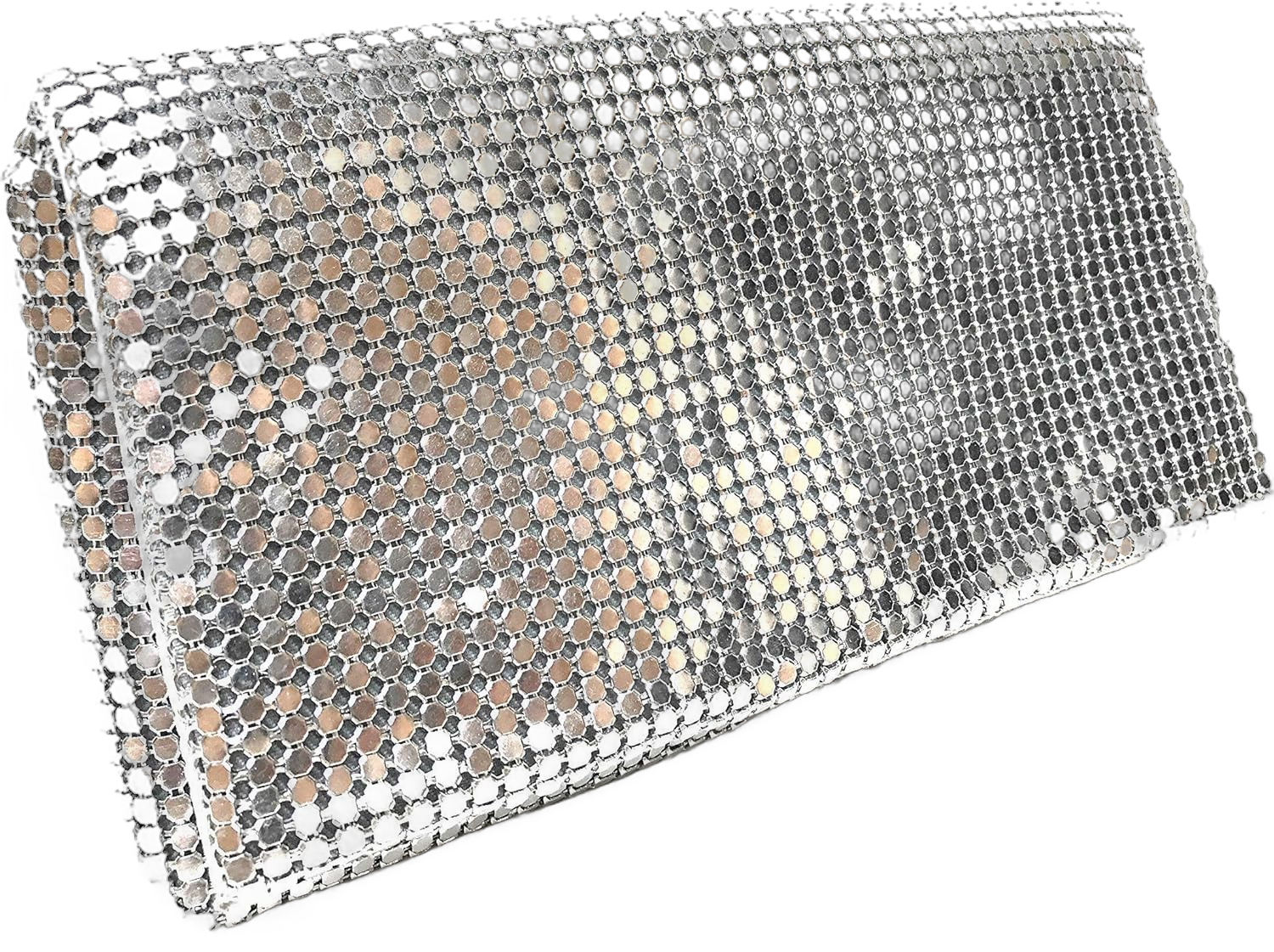 Women Vintage Evening Clutch Metal Mesh soft purse with Short Shoulder Strap for Parties, Weddings, Events Silver