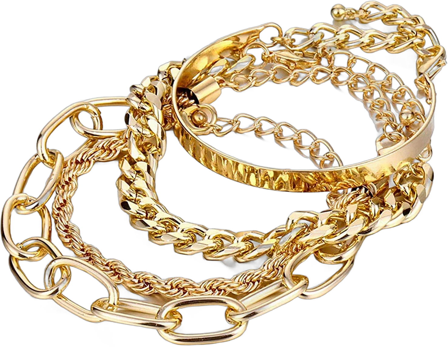 Heldig Gold Bracelets for Women, 14K Gold Plated Dainty Layered Chain Bracelets Adjustable Cute Charm Bangle Link Bracelet SetB