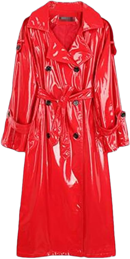 FULBHPRINT Women Long Waterproof Black Patent Leather Trench Coat, Double Breasted Iridescent Oversized Leather Coat Small Red