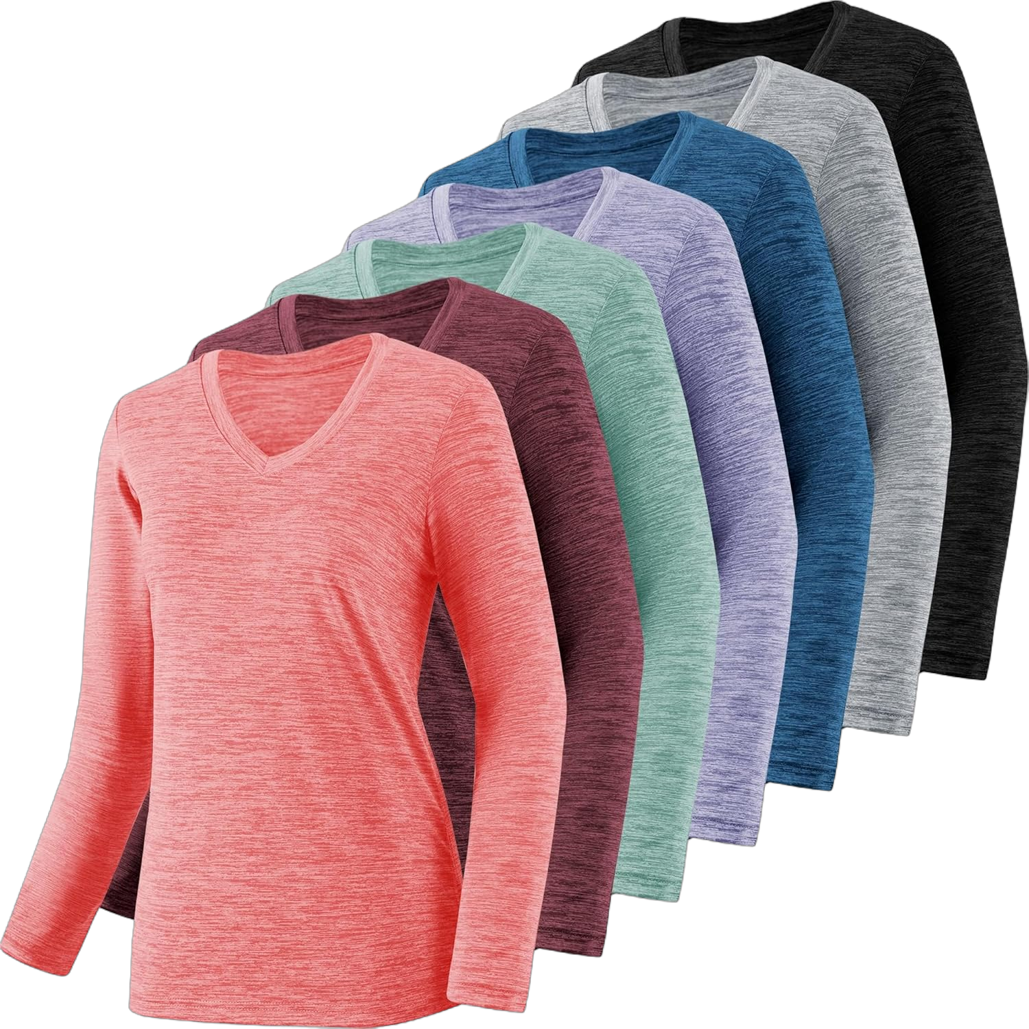 4-7 Pack Long Sleeve Shirts for Women,Moisture Wicking Shirts Long Sleeve Workout Tops for Women V Neck Hiking T-Shirts Small 7 Pack Watermelon Red,green,purple,navy,dark Red,light Grey,dark Grey