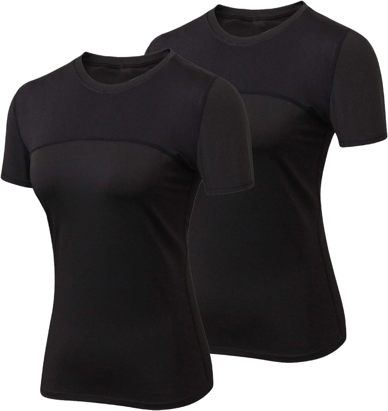 Women Workout Shirt Dry Fit Short Sleeve Sport Compression Tops Moisture Wicking Athletic T-Shirts Small Black+black