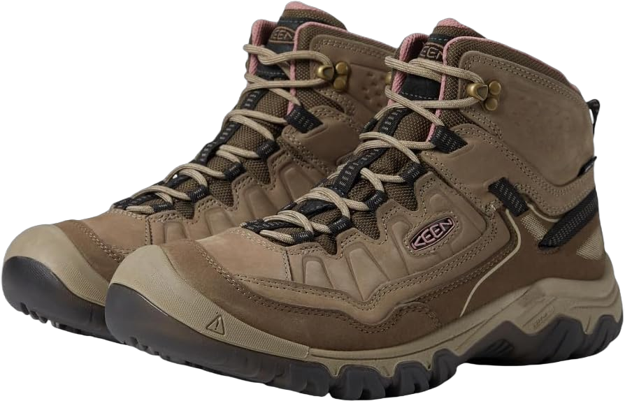 KEEN Women's Targhee 4 Mid Height Durable Comfortable Waterproof Hiking Boot 5 Wide Brindle/Nostalgia Rose
