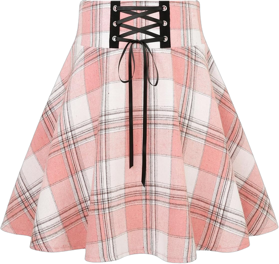 IDEALSANXUN Gothic Plaid Mini Skirts for Women 2024 Short High Waist Plaid Skirts Medium Plaid Light Pink