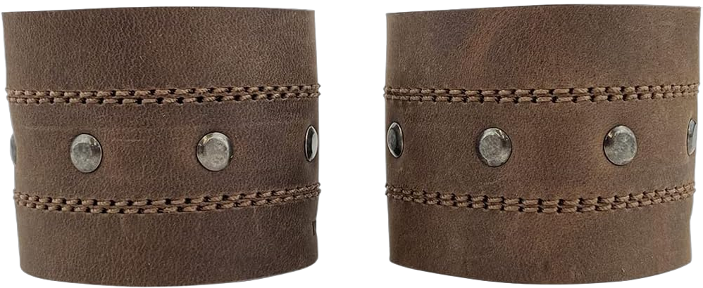 Bracelet Handmade from Full Grain Leather - Fashionable, Men’s Trendy Viking Wristband Cuff - Heavy Duty Hardware, Durable - 2 Pack, Bourbon Brown