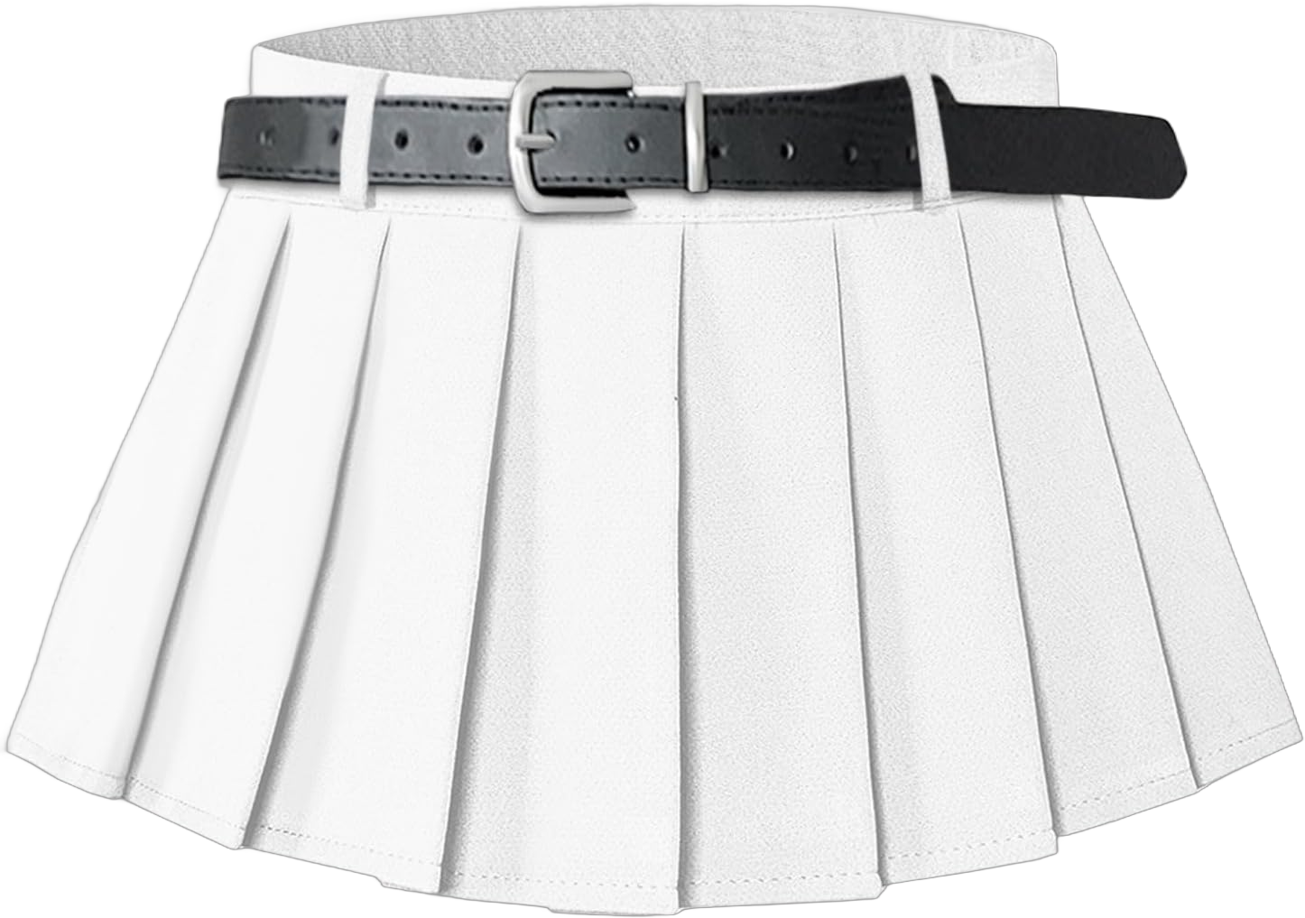 SANGTREE Women's Belted A-Line Stretchy Club Y2k Mini Pleated Skirt with Belt X-Large White