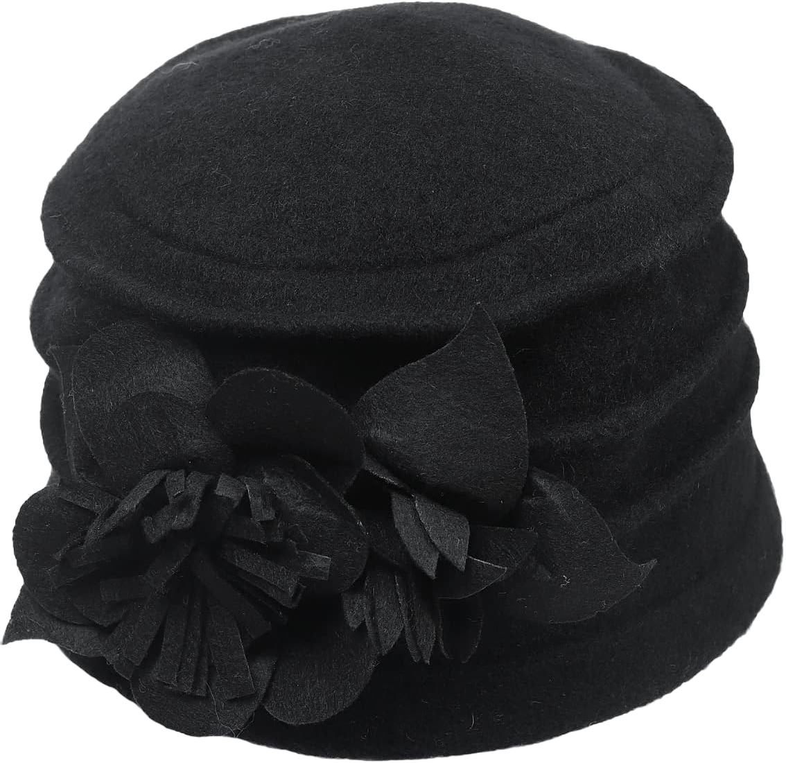 Women's Wool Dress Church Cloche Hat Bucket Winter Floral Hat Medium Floral-black