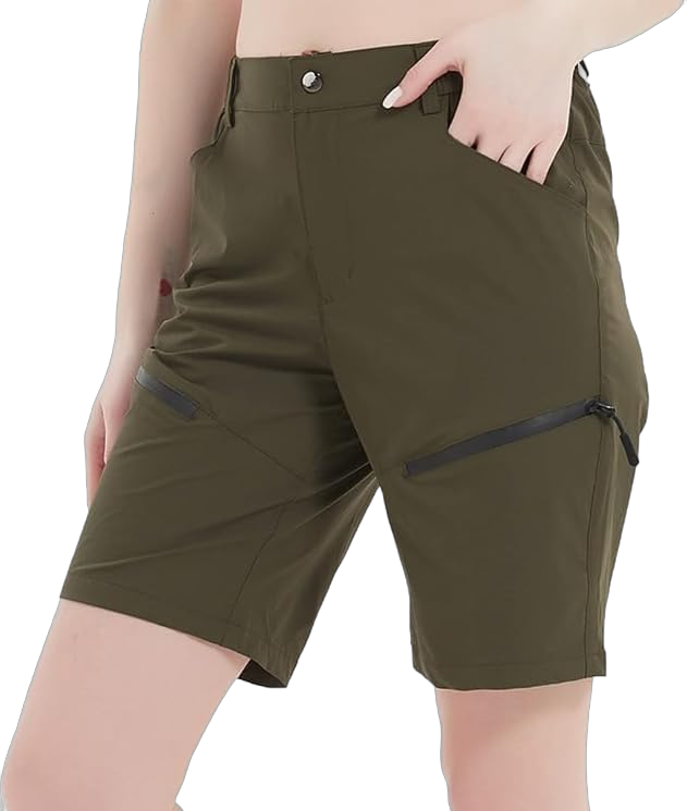 Women's Hiking Cargo Shorts Summer Quick Dry Lightweight Shorts Travel Athletic Golf with Zipper Pockets Medium Green