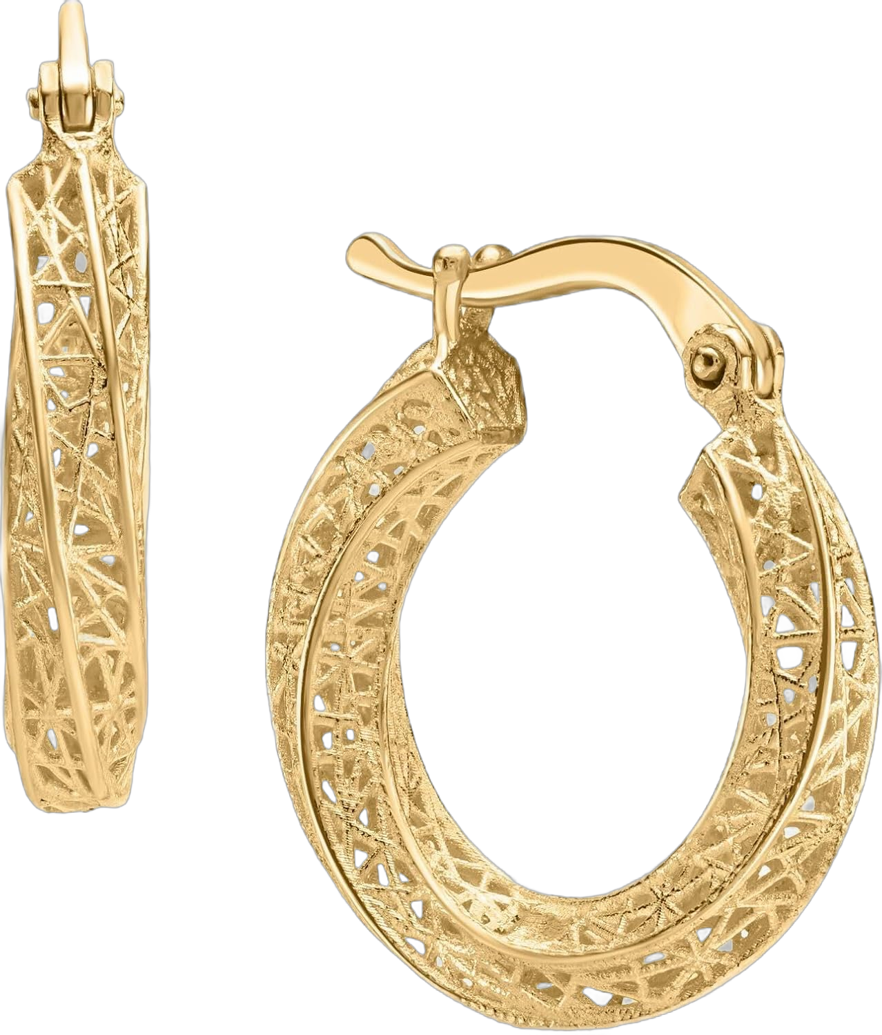 14K Yellow Gold Textured Hoop Earrings, Clicker/Latch Back, Hoop Earrings For Women, Minimalists Jewelry, Elegant Fine Jewelry, Gift For Her, Jewelry For Women Openwork and Woven