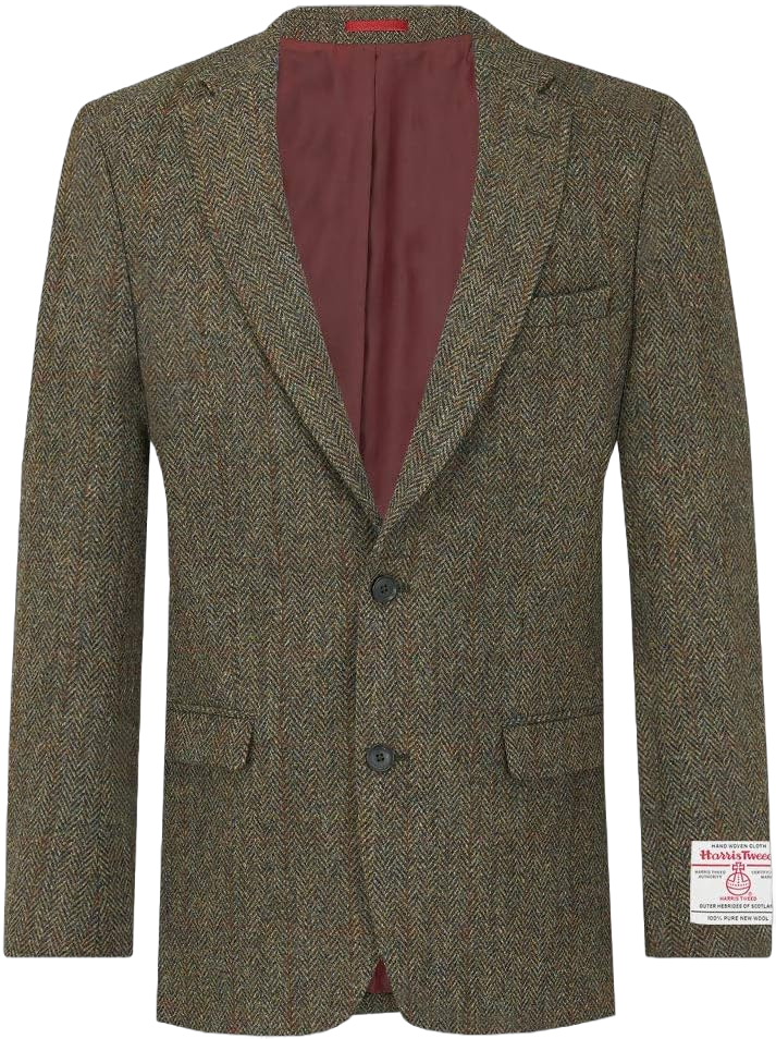Dobell Harris Tweed Mens Green Tweed Jacket Regular Fit 100% Wool Herringbone