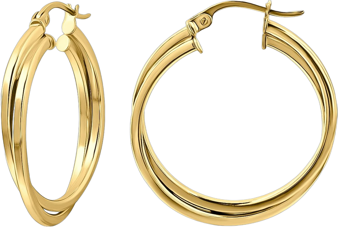 Hoops & Loops 925 Sterling Silver Two-Tone Intertwining Round Double Square-Tube Hoop Earrings for Women Teen Girls, 20mm, 25mm Silver, Yellow Gold, Rose Gold, Black 25mm - Yellow Gold