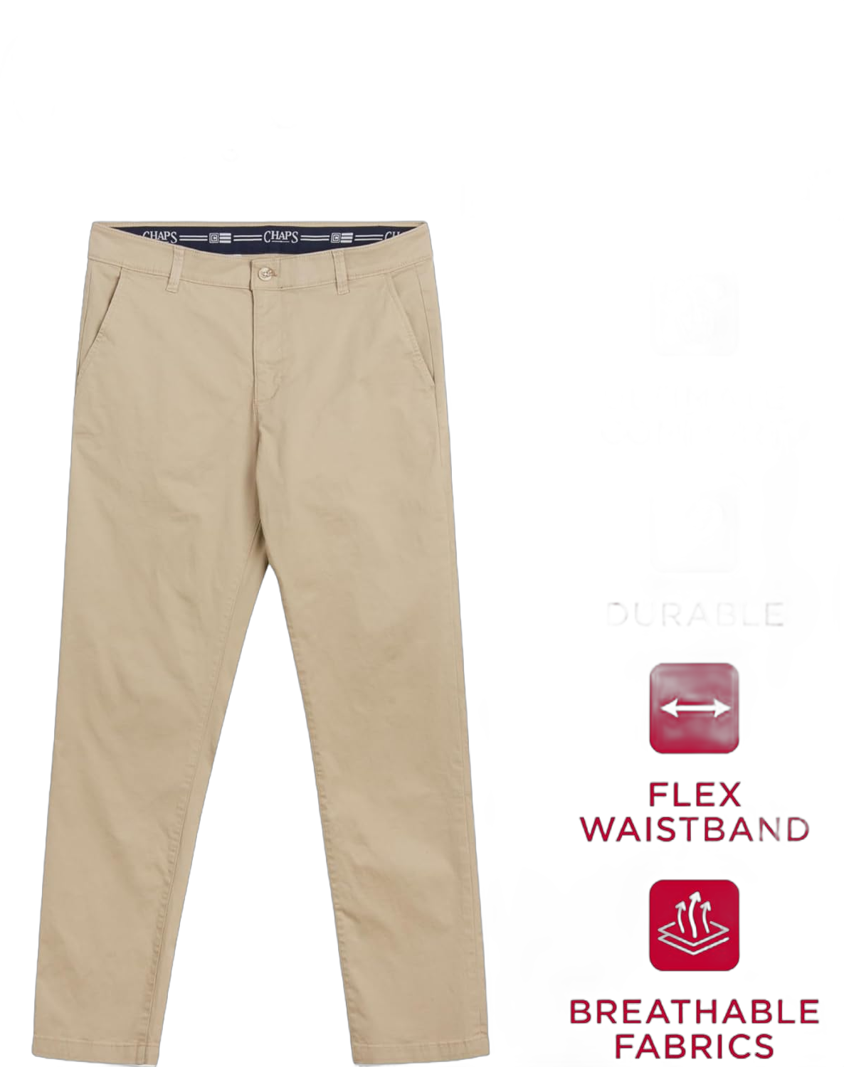 Chaps Men's Khaki Pants - Slim Fit Comfort Stretch Cotton Pant - Casual Chinos with Flex Waistband for Men 38W x 32L Hampton Khaki