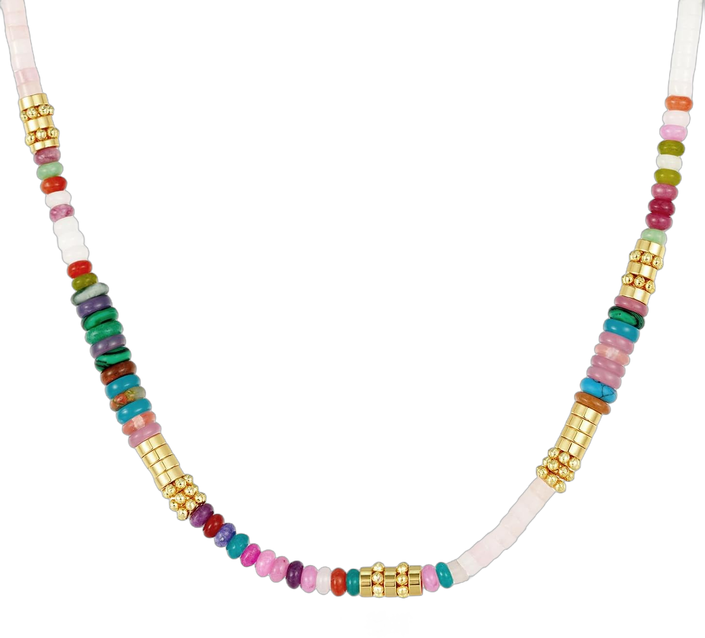 KissYan Boho Beaded Choker Necklace for Women, Gemstone Necklace Natural Stone Freshwater Pearl Surfer Necklace 14K Gold Plated Summer Beach Handmade Jewelry C-Colorful