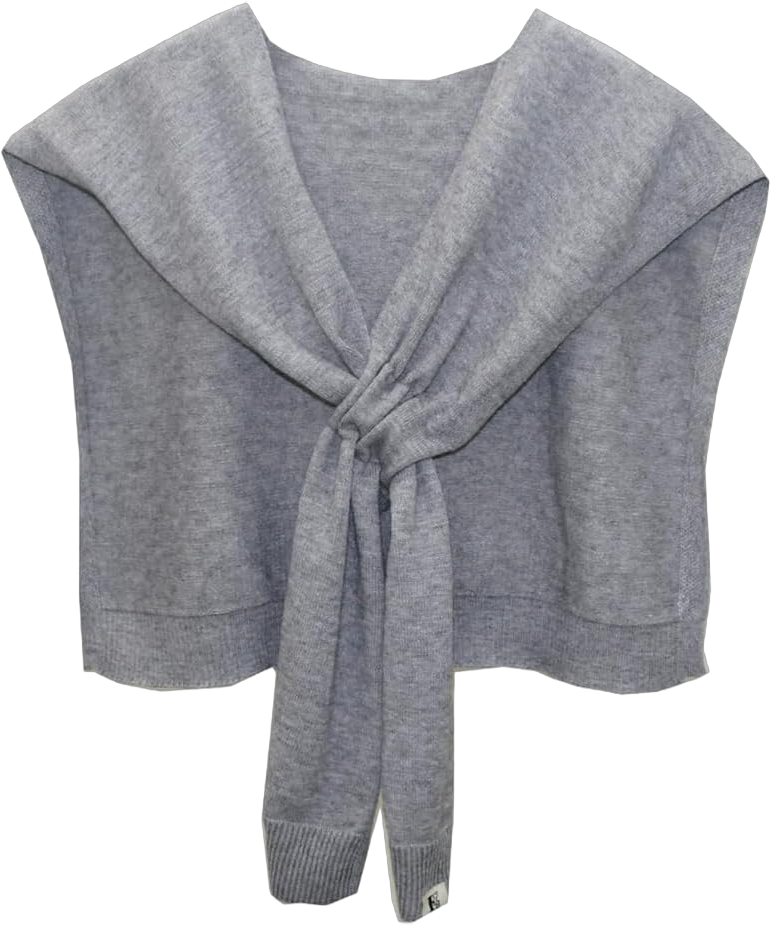 Women's Casual Knit Sweater Shawl Wrap Tied Detachable Fake Collar Triangle Knotted Shawls Travel Cape Shoulder Tops Light Grey