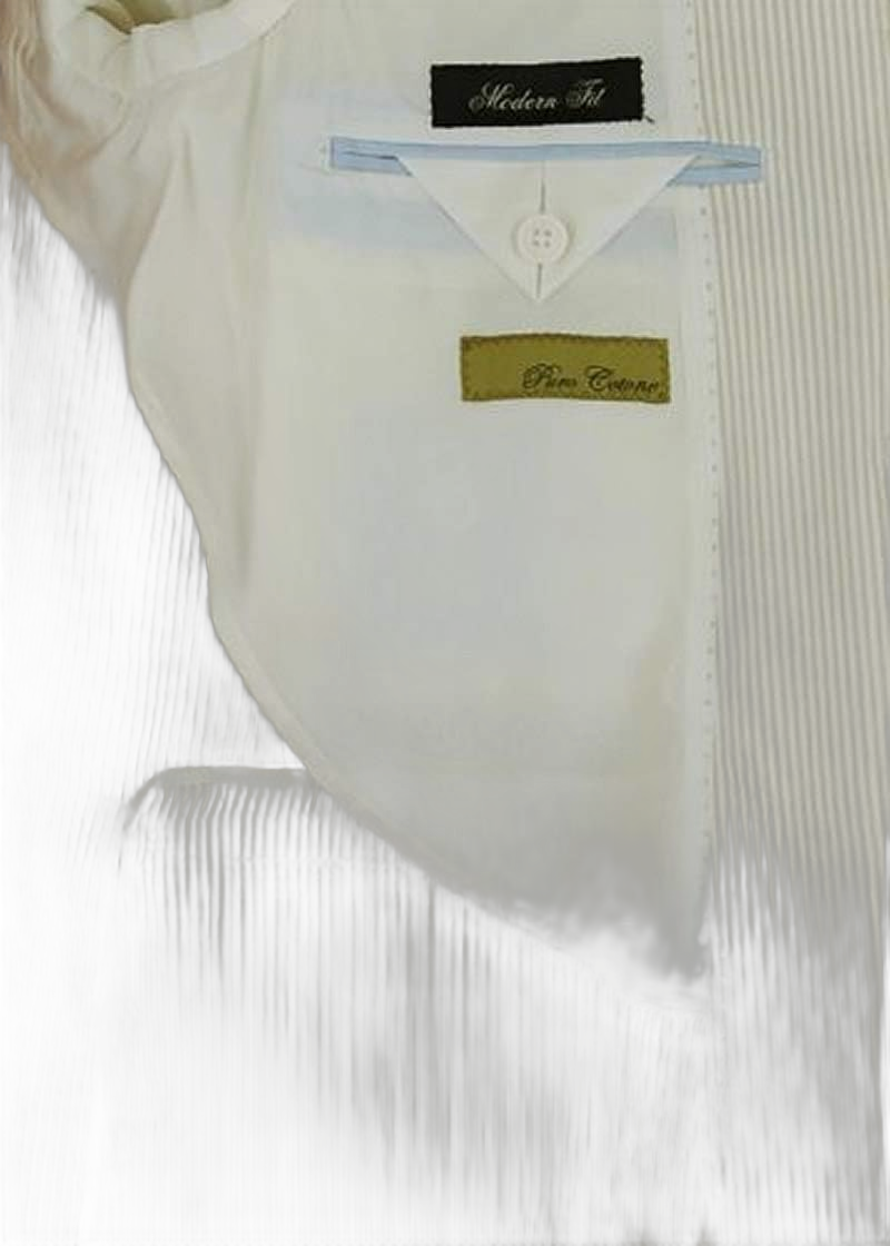 DTI BB Signature Men's Seersucker 2 Button Blazer Trim Fit Cotton Stretch Jacket 36 Short Beige Stripe