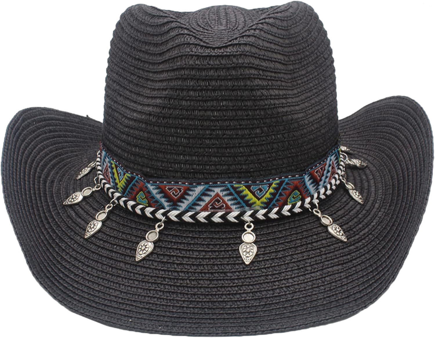 Straw Cowboy Hat for Women Western Wide Brim Men Cowboy Hat Classical Retro Beach Party Travel Outdoor Sun Cap Black