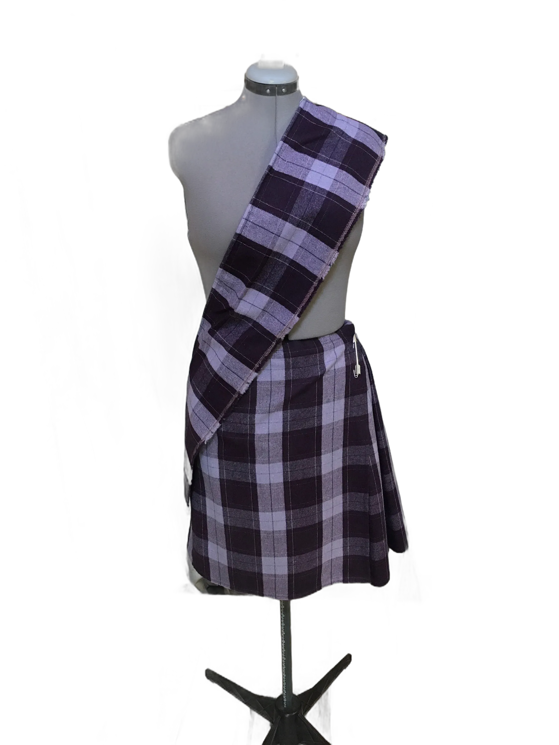 purple tartan kilt + matching scarf handmade, plaid wool tartan kilt, men&#39;s or women&#39;s tartan kilt skirt, tartan skirt