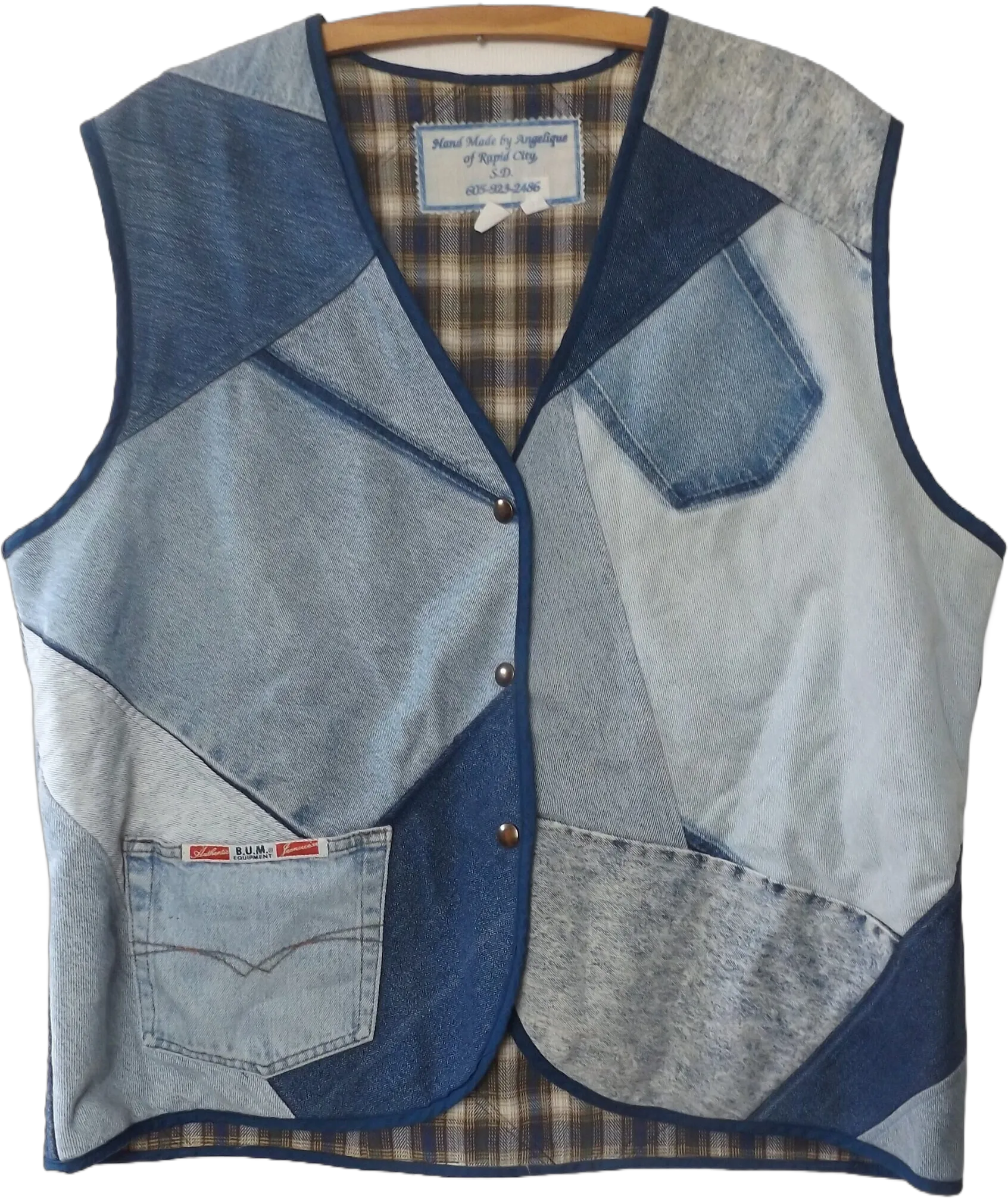 vintage 80s denim patchwork vest - size 3XL extra large - handmade unisex boxy fit top - oversize OOAK blue jean jacket - 1980s 90s grunge