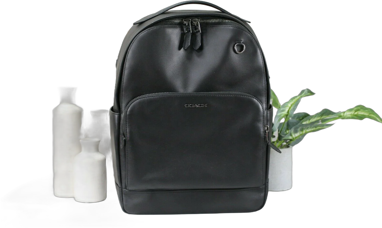 Coach (C2934) Graham Large Men's Smooth Black Leather Backpack Shoulder Bookbag