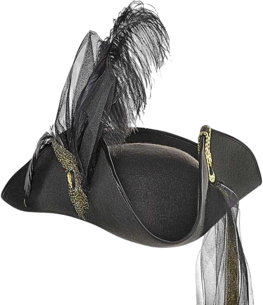 Tricorn Premier Black Feather Pirate Hat, Adult, One Size