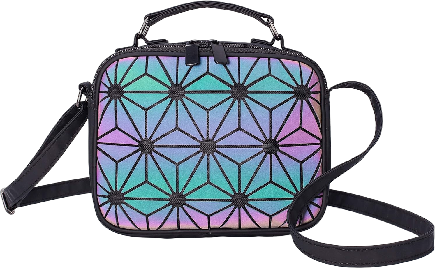 Geometric Purse and Handbag Crossbody Bag for Women, Holographic Top-Handle Bag Luminous Shard Lattice Shoulder Bag Flash Reflective