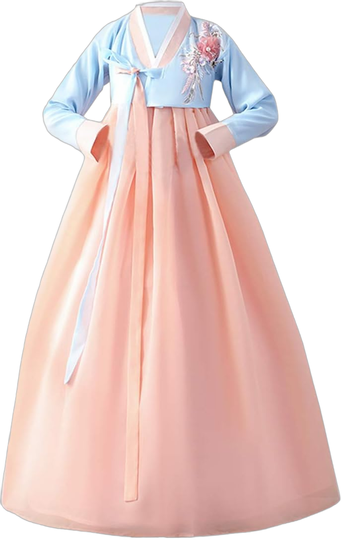 Ez-sofei Traditional Long Sleeve Korean Hanbok Dress For Women Cosplay Costume Medium Blue+pink