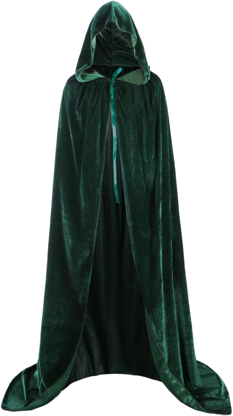 Fit Design Hooded Cloak Long Velvet Cape for Christmas Halloween Cosplay Costumes Large Green