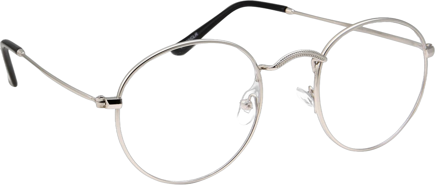 grinderPUNCH Retro Round Clear Lens Glasses Metal Frame Silver 50 Millimeters