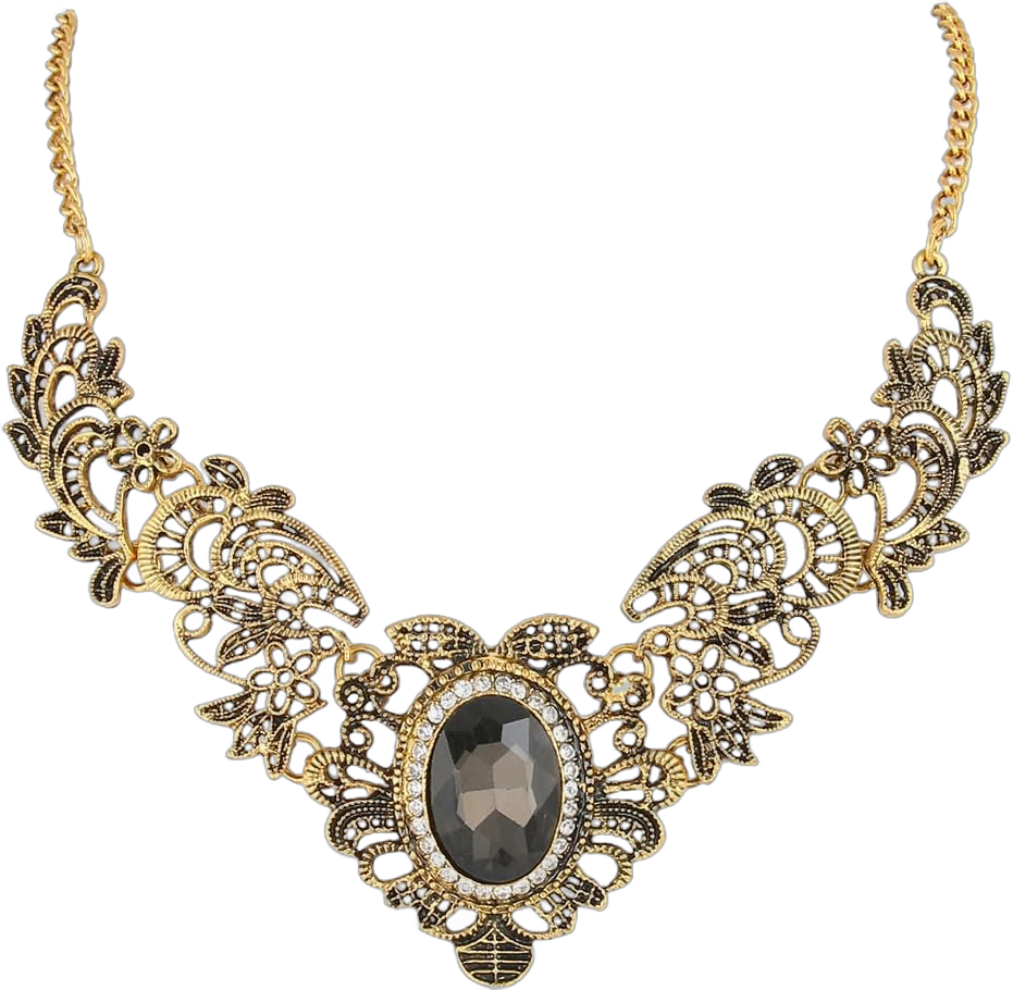 BriLove Women's Vintage Inspired Crystal Floral Scroll Statement Necklace Antiqued Gold-Tone