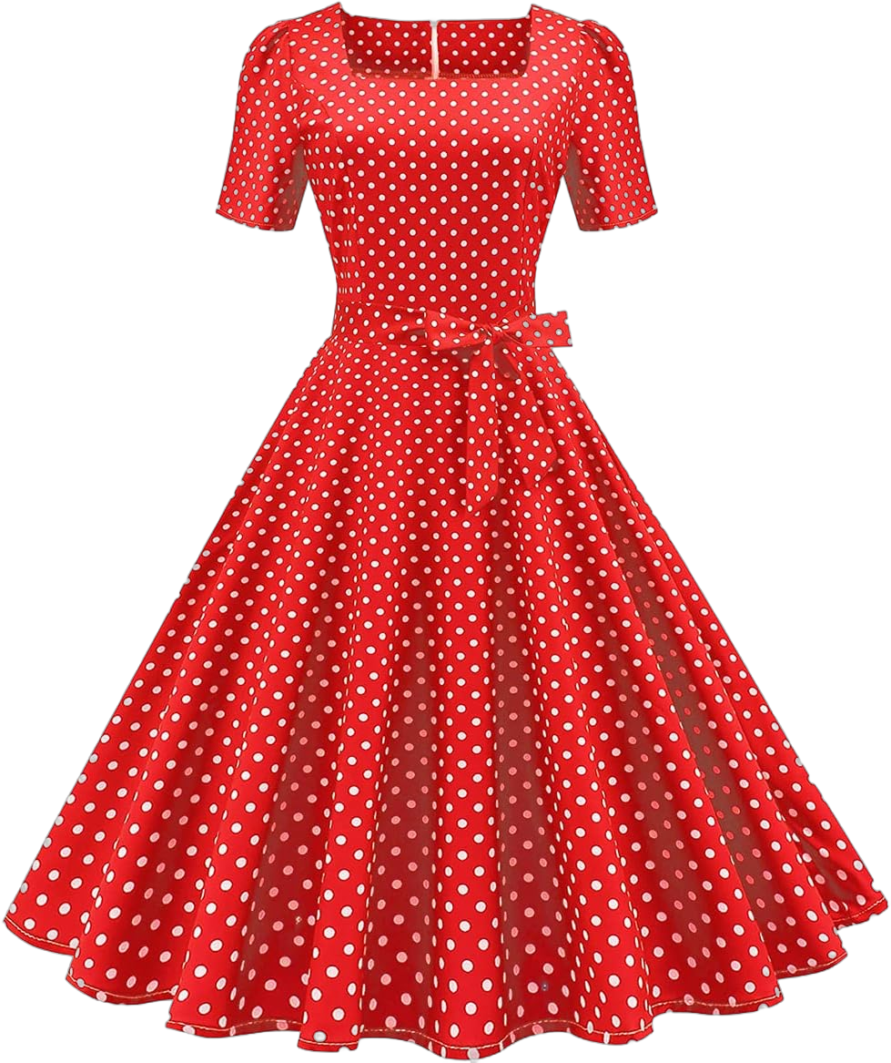 Women Vintage 50s 1950s Dress Square Neck A-line Polka Dot Rockabilly Swing Evening Party Cocktail Dresses Small Red