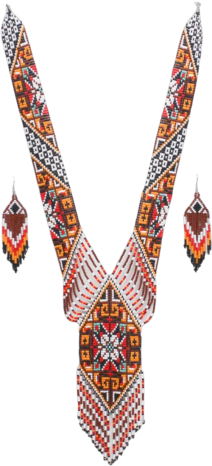 Native Tribal Style Long Statement Beaded Necklace for Women Handmade Orange Brown Southwest