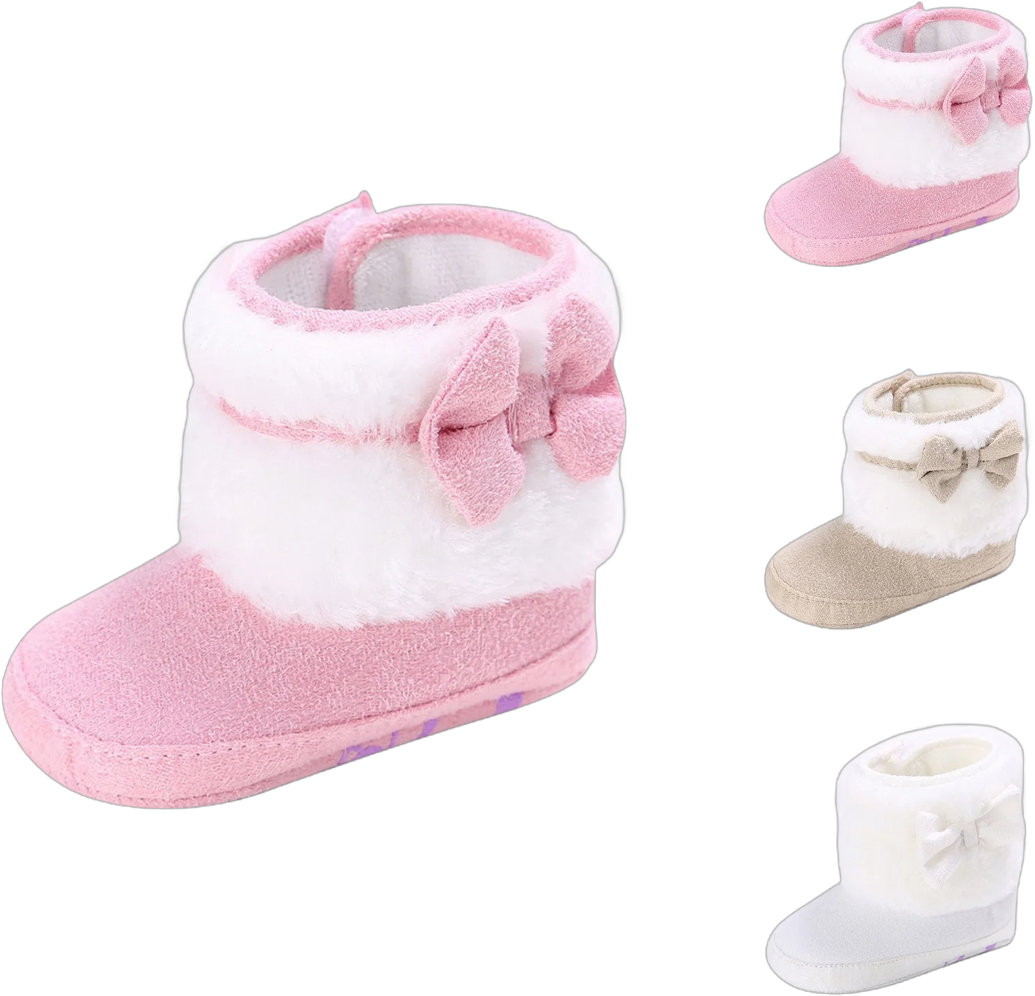 Hinvhai Children's Girls Warm Fur Lining Boots,Baby Winter Cute Bow Ankle Non Slip Rubber Soft Sole Toddler Winter Solid Color Warm Thicken Snow Boots Shoes White 6.5(13)