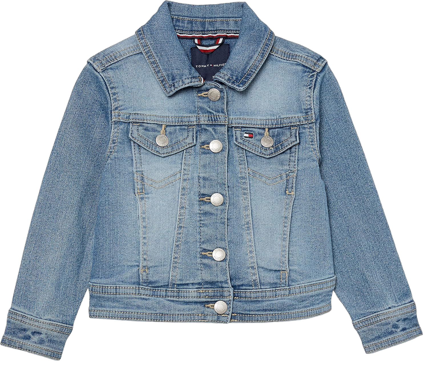 Tommy Hilfiger Girl's Classic Jean Jacket, Denim Coat With Embroidered Logo & Front Pockets 6 Nolita Wash