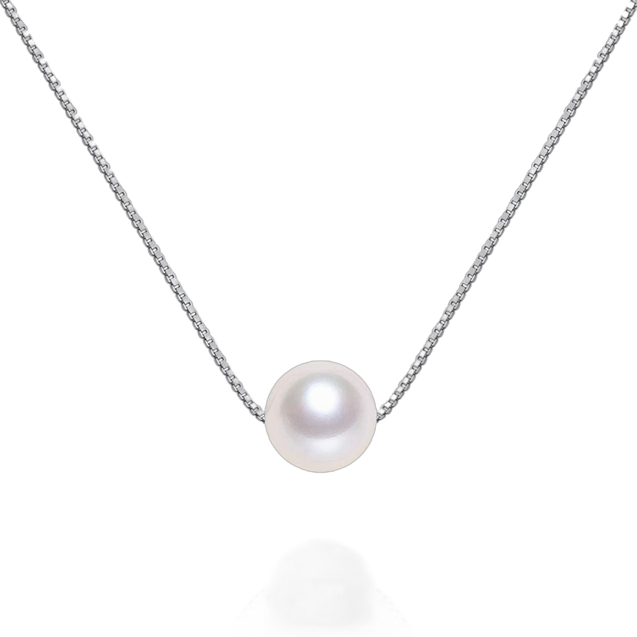 Sterling Silver Floating Single Pearl Choker Necklace Seashell Pearl Chokers Jewelry for Women 6mm