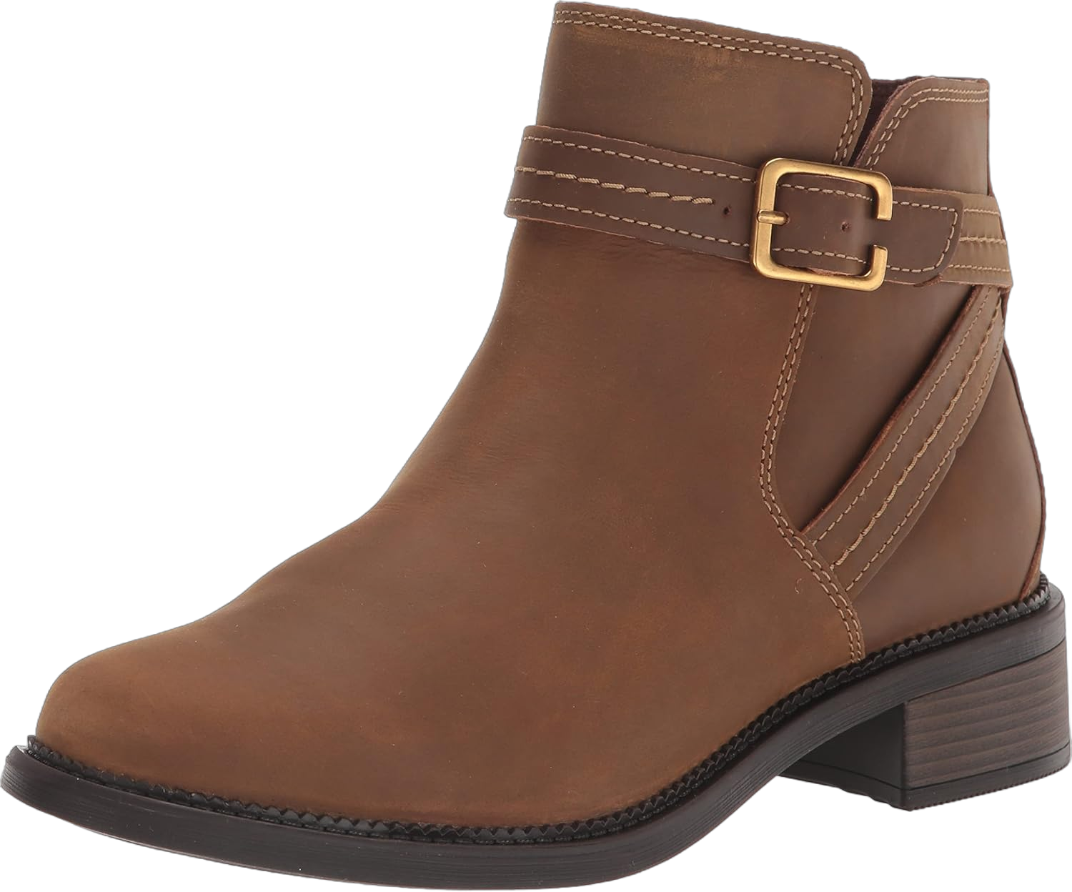 Clarks Women's Maye Strap Ankle Boot 11 Wide Dark Tan Leather