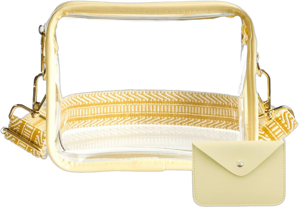 TANOSII Clear Crossbody Bag Clear Sling Bag Stadium Approved Purse PVC Clutch for Women with Bag Strap Yellow With Yellow Pattern